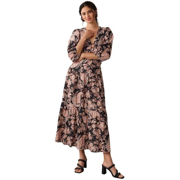 Anthropologie Dresses & Skirts - NWT❤️Anthro KIVARI V-Neck Puff-Sleeve Linen Dress sz6